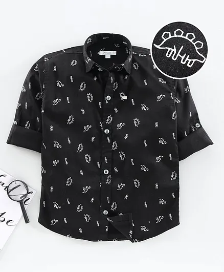 Attack Full Sleeves Shirt Dino Print - Black
