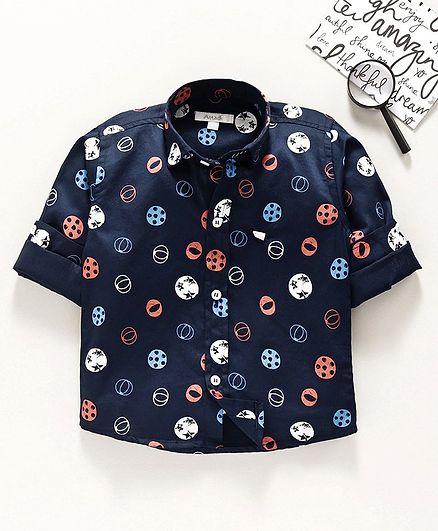 Attack Full Sleeves Shirt Ball Print - Navy Blue