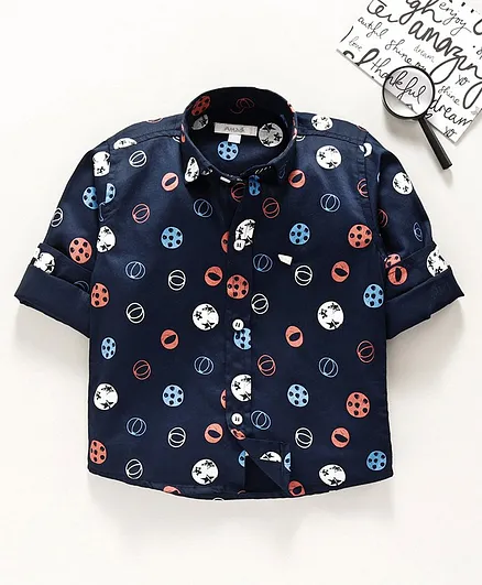Attack Full Sleeves Shirt Ball Print - Navy Blue