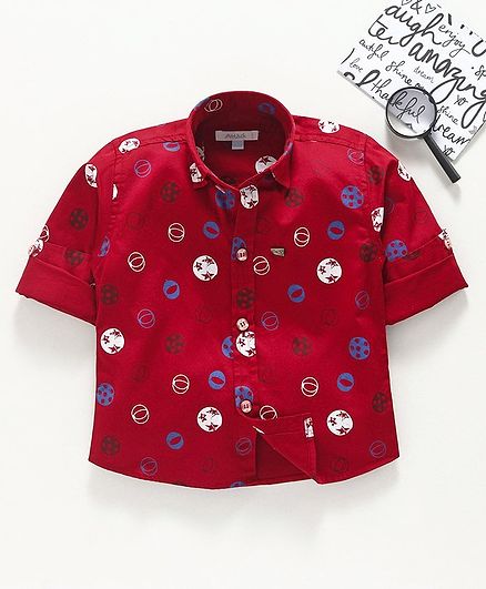 Attack Full Sleeves Shirt Ball Print - Red