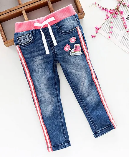 Babyhug Full Length Jeans Skates Patch - Blue