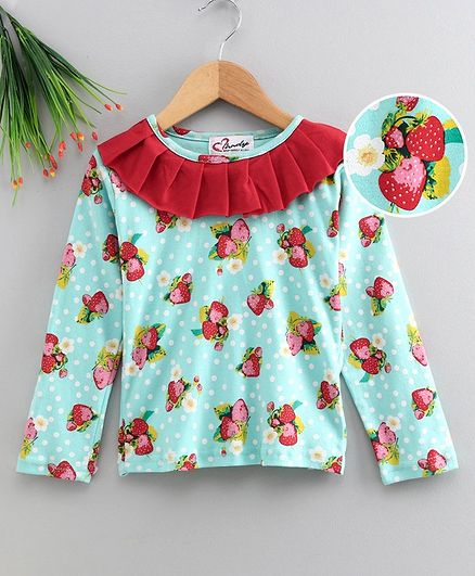M'andy Full Sleeves Flower Print Top - Blue