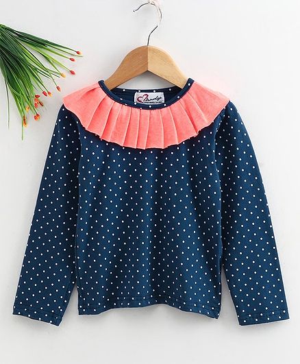 M'andy Full Sleeves Polka Dot Print Top - Blue
