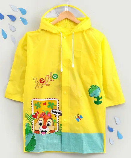 Full Sleeves Raincoat with Pouch Animal Print - Yellow
