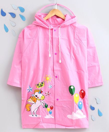 Full Sleeves Raincoat with Pouch Animal Print - Pink