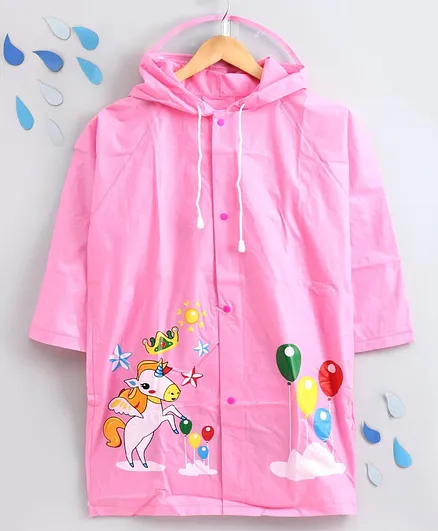 Full Sleeves Raincoat with Pouch Animal Print - Pink
