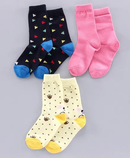 Model Quarter Length Socks Multidesign Pack of 3 - Blue Pink Light Yellow