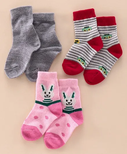 Model Quarter Length Wollen Winter Socks Multidesign Pack of 3 - Grey Pink