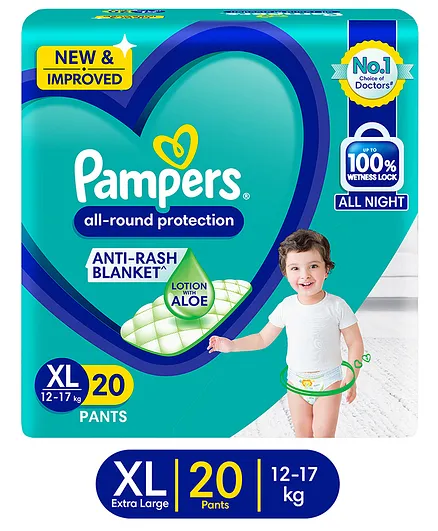 Pampers All round Protection Pants, Extra Large size (XL) 20 Count, Anti Rash diapers, Lotion with Aloe Vera