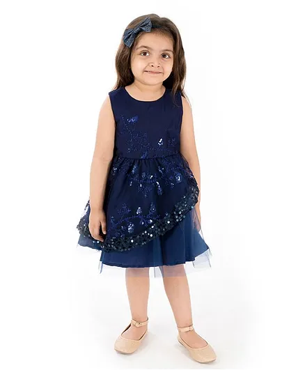 Pspeaches Sleeveless Sequin Detailing Dress - Navy Blue