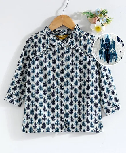 Global Desi Girl Full Sleeves Printed Top - Navy Blue