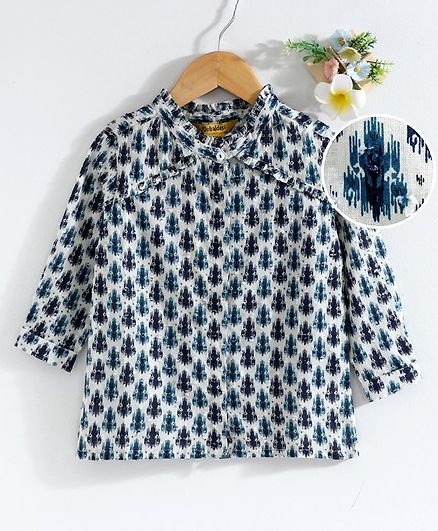 Global Desi Girl Full Sleeves Printed Top - Navy Blue