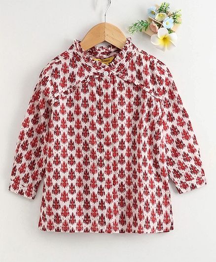 Global Desi Girl Full Sleeves Printed Top - Red