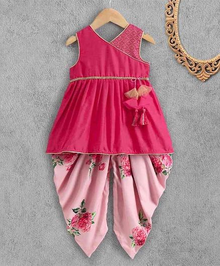 Babyhug Sleeveless Kurti & Dhoti Style Pyjama Floral Print - Pink