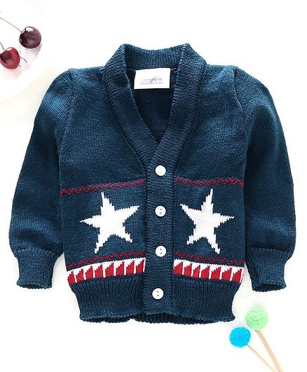 Little Angels Full Sleeves Sweater Star Design - Navy Blue
