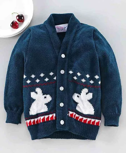 Little Angels Full Sleeves Sweater Bunny Design - Blue
