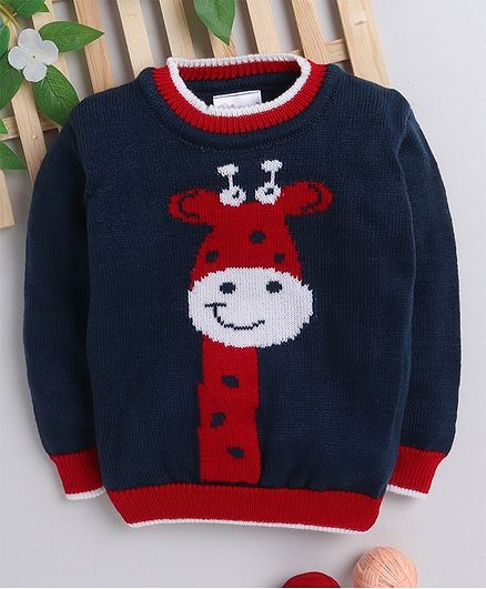 Little Angels Full Sleeves Sweater Giraffe Design - Blue