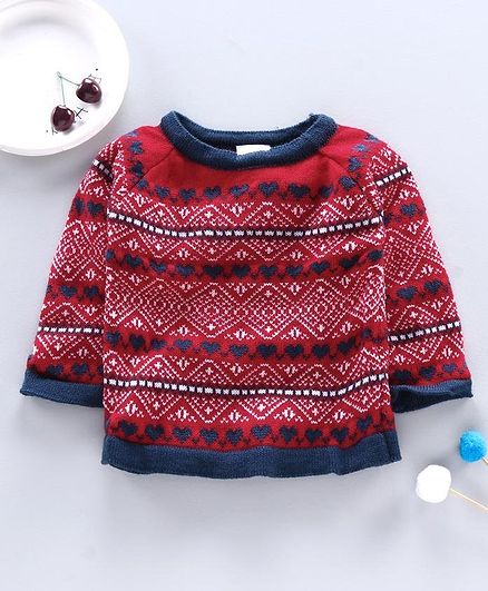 Little Angels Full Sleeves Sweater Heart Design - Red