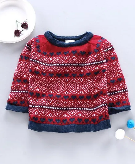 Little Angels Full Sleeves Sweater Heart Design - Red