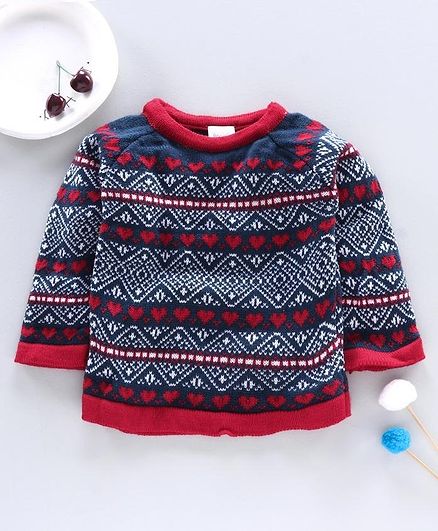 Little Angels Full Sleeves Sweater Heart Design - Blue