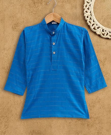 Ridokidz Full Sleeves Striped Embroidery Detailing Kurta - Blue
