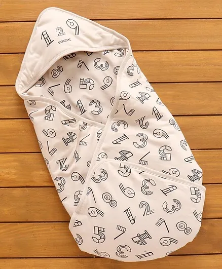 Doreme Hooded Wrapper Numeric Print - Light Beige