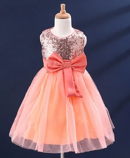 The KidShop Sleeveless Bow Embellished Sequined Dress - Orange