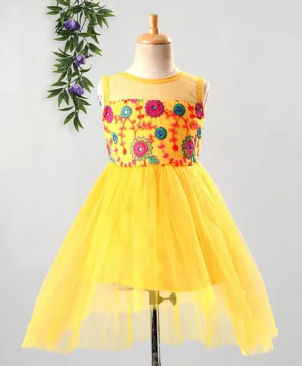 The KidShop Sleeveless High Low Style Floral Work Dress - Yellow