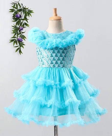 The KidShop Sequined Sleeveless Tulle Flare Dress - Blue