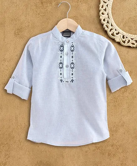 Rikidoos Full Sleeves Embroidered Kurta - Light Blue