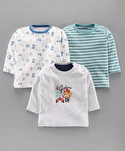 Kidi Wav Full Sleeves Striped T-Shirt Pack Of 3 - Grey