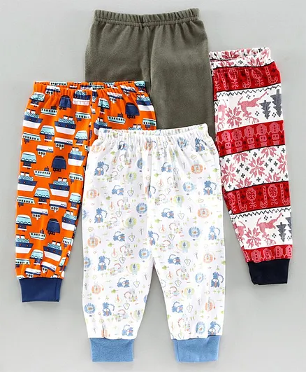 Kidi Wav Pack Of 4 Full Length Ship Print Pajamas - Orange
