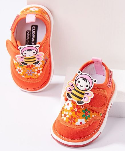 Cute Walk by Babyhug Canvas Shoes Honey Bee Patch - Orange