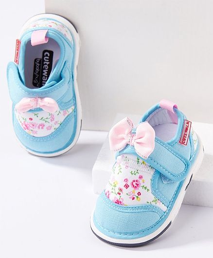 Cute Walk by Babyhug Canvas Shoes Bow Applique - Blue
