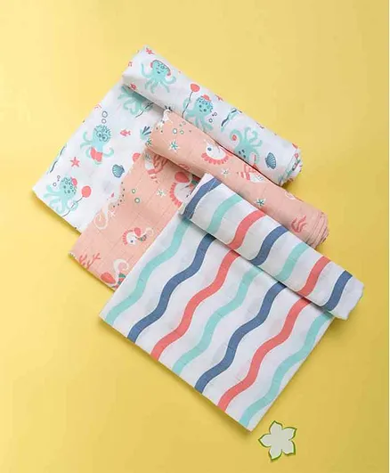 Kaarpas Ocean Dive Small Organic Muslin Swaddles Pack of 3 - Whit Pink