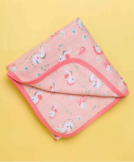 Kaarpas Ocean Dive 2 Layer Organic Muslin Blanket Sea Horse Print - Peach