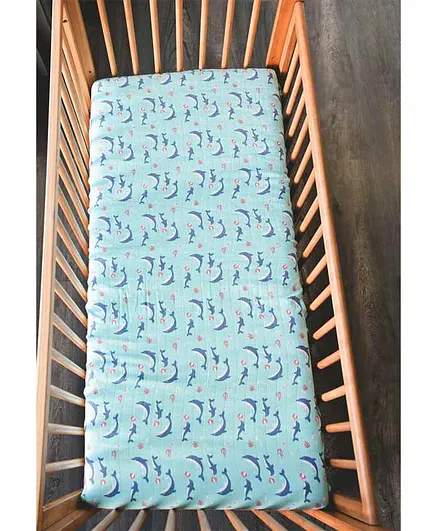 Kaarpas Organic Muslin Crib Sheet Dolphin Print - Blue