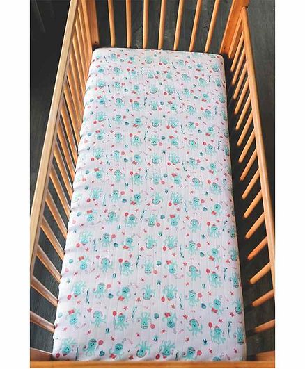 Kaarpas Organic Muslin Crib Sheet Octopus Print - White Blue
