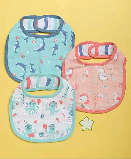 Kaarpas Organic Muslin Bibs Pack of 3 - Peach Blue