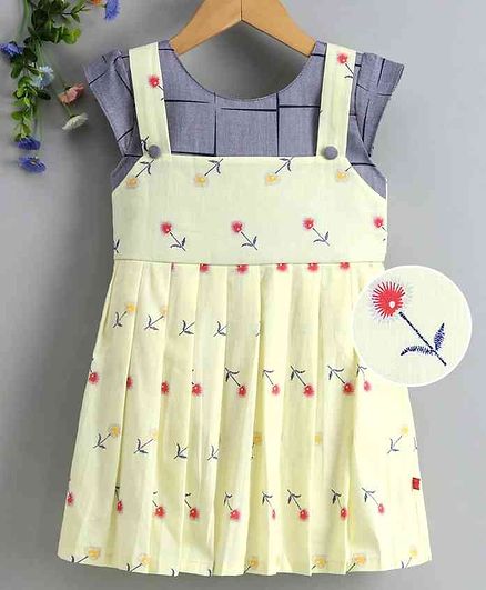 Twetoons Short Sleeves Dungaree Style Frock Floral Print - Yellow