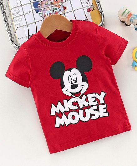 Babyhug Half Sleeves Tee Mickey Mouse Print - Red