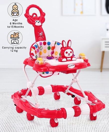 Baby Walker Cum Rocker With Parental Push Handle - Red