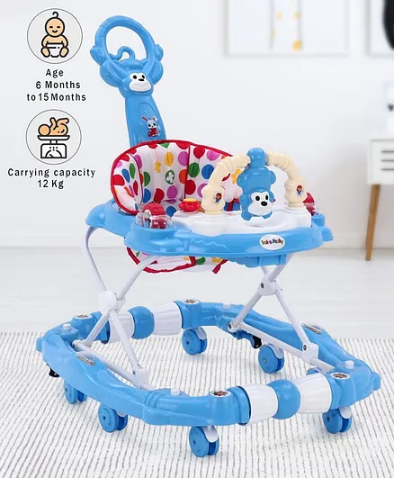 Baby Walker Cum Rocker With Parental Push Handle - Blue