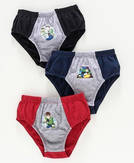 Red Rose Briefs Ben 10 Print Pack of 3 - Grey Red Navy Blue
