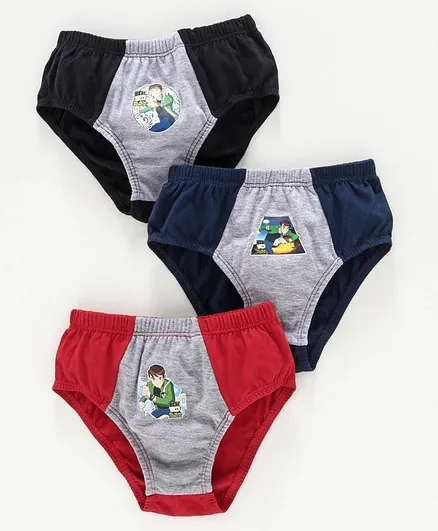 Red Rose Briefs Ben 10 Print Pack of 3 - Grey Red Navy Blue