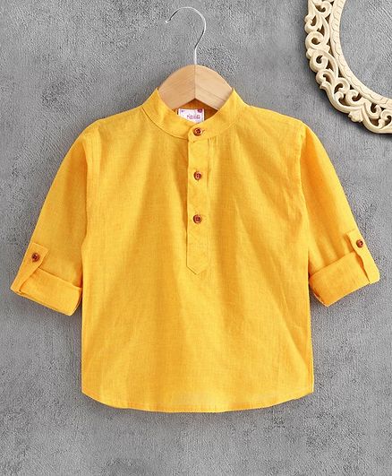 Ridokidz Full Sleeves Solid Kurta - Yellow
