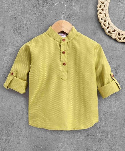 Ridokidz Roll Up Full Sleeves Self Design Kurta - Light Green
