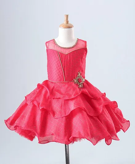 Enfance Sleeveless Checked Layered Dress - Light Pink