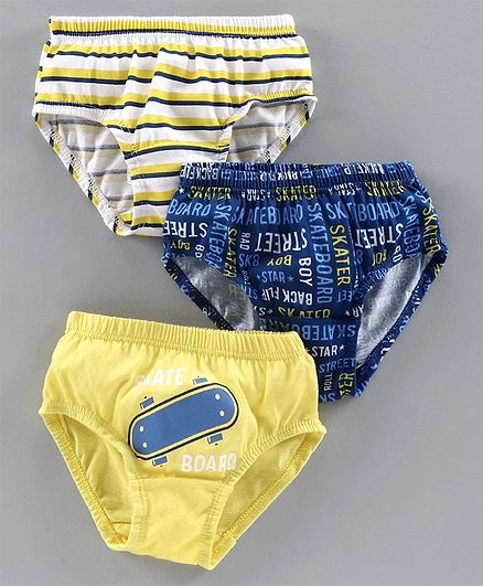 Red Rose Printed & Striped Briefs Pack of 3 - Yellow Blue
