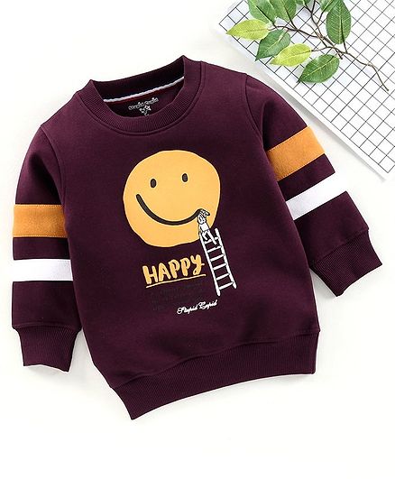 Stupid Cupid Smiley Print Full Sleeves Sweatshirt - Burgundy